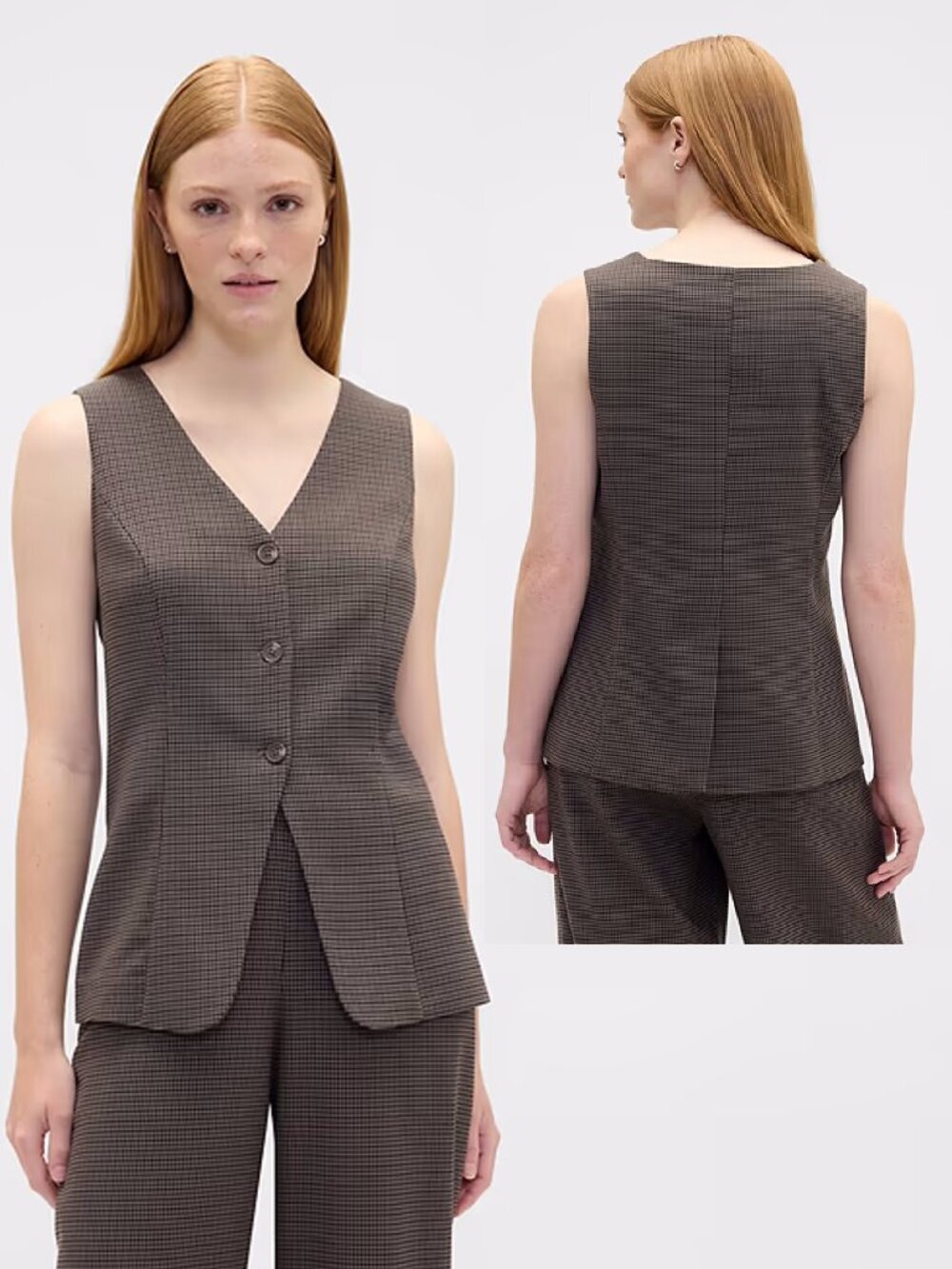 NWT New GAP Brown Check Longline Vest Size M